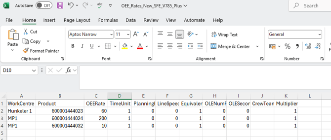 OEE rate import file