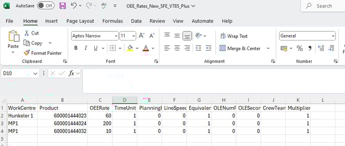OEE rate import file